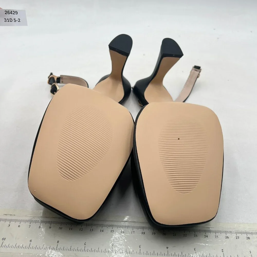 FOWT Black Platform Square Toe Pumps Block High Heels Slingbacks Work Shoes - Picture 7 of 8